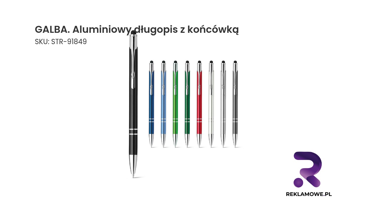 GALBA. Aluminiowy długopis z końcówką dotykową i klipsem GALBA aluminiowy długopis z końcówką – elegancki długopis reklamowy