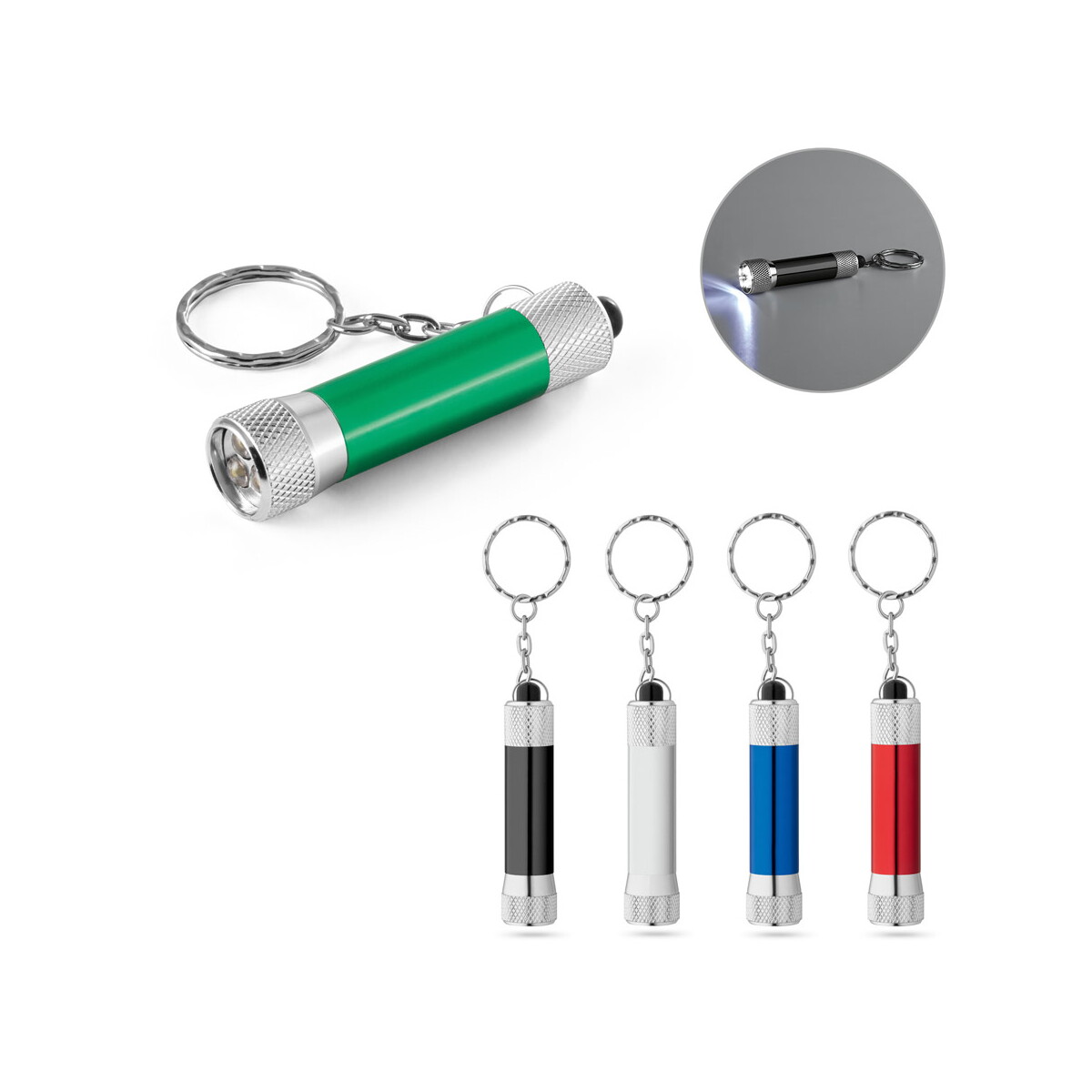 RE-LERGAN. Aluminiowy brelok do kluczy (92% z recyklingu) z latarką LED z 3 diodami 95092_set