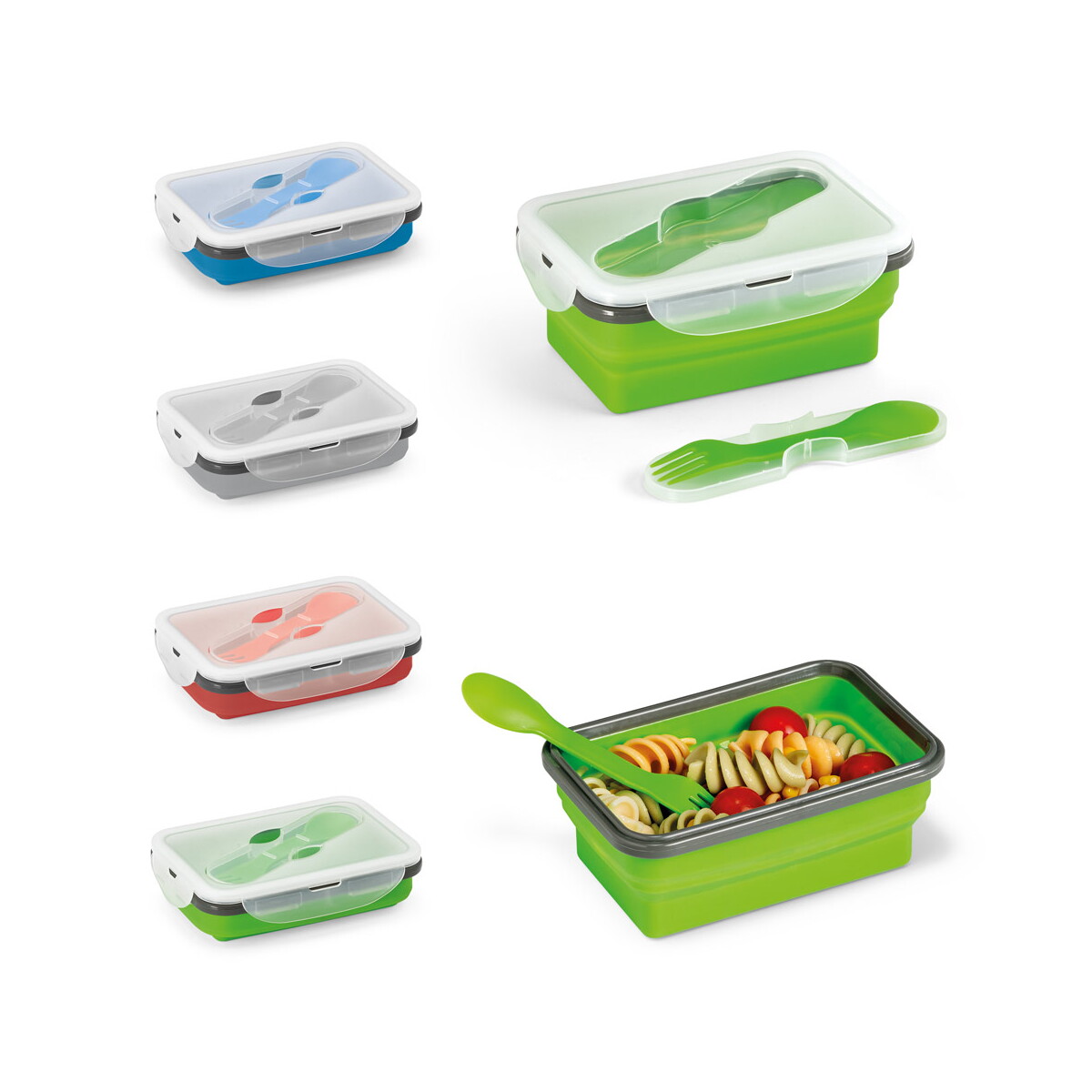 SAFFRON. Lunch Box. Wysuwane hermetyczne pudełko wykonane z silikonu i PP 640 mL 93847_set