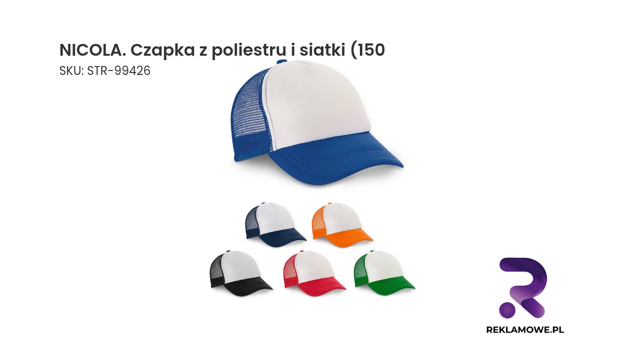 NICOLA – czapka z poliestru i siatki 150, lekka czapka z daszkiem